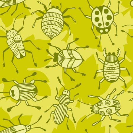 Hand drawn beetles seamless background.のイラスト素材