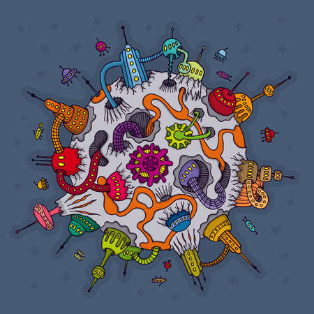 Hand drawn illustration of strange planet.