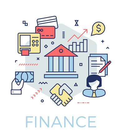 Creative finance and banking concept illustration. Thin line icons design banner for web, prints and mobile apps.のイラスト素材