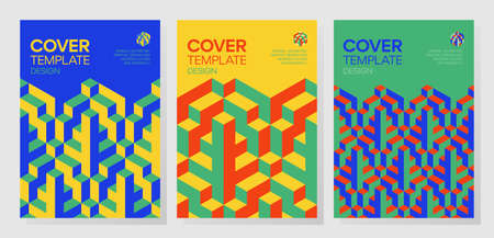 Set of trendy abstract 3d optical illusion geometric shapes cover design.