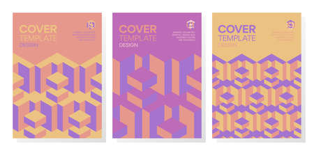 Set of trendy abstract isometric 3d optical illusion geometric shapes cover design.