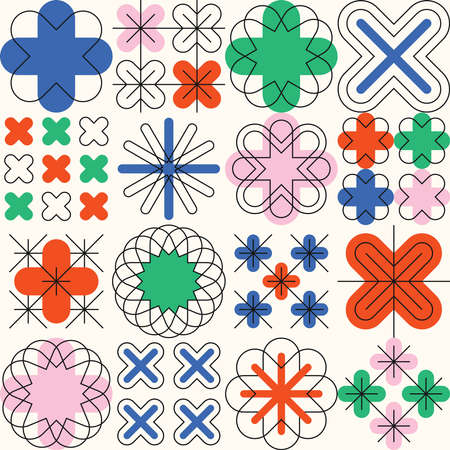 Colorful art background with abstract geometric shapes. Trendy Neo Memphis seamless pattern.のイラスト素材