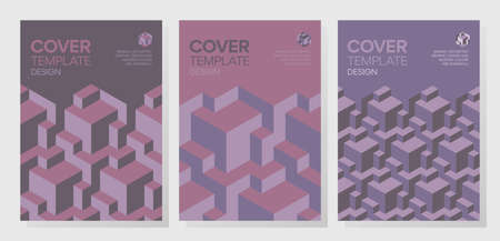 Set of trendy abstract isometric 3d optical illusion geometric shapes cover design.のイラスト素材
