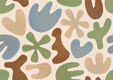 Various modern free form shapes and doodle objects seamless pattern. Trendy contemporary pattern.