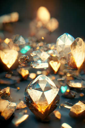 Shiny gemstones diamonds crystals abstract background. Beautiful luxury wallpaper. Digital art.の写真素材