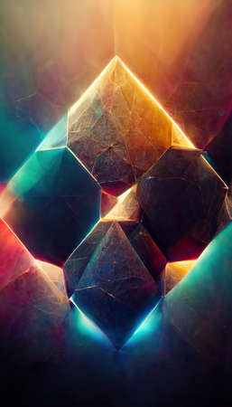 Realistic colorful shiny glowing magic crystals abstract background. Luxury wallpaper. Digital art.の写真素材