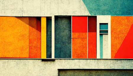 Abstract Bauhaus style background. Trendy aesthetic Bauhaus architecture design. Digital art.