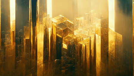 Abstract luxury golden background. Mysterious beautiful shiny gold texture backdrop. Digital art.の写真素材