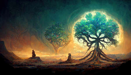 Beautiful tree of life, sacred symbol. Individuality, prosperity and growth concept. Digital art.
