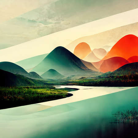 Colorful abstract mixed media grunge landscape background . Contemporary modern design. Digital art.