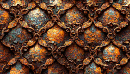 Abstract decorative rusty metal texture background. Artistic grunge rusted metallic surface design. 3D illustration.の写真素材