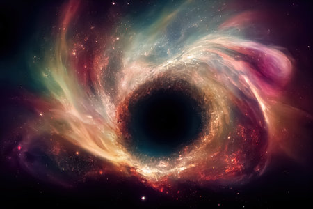 Universe cosmos galaxy black hole science fiction background. Space astronomy science abstract backdrop.の写真素材
