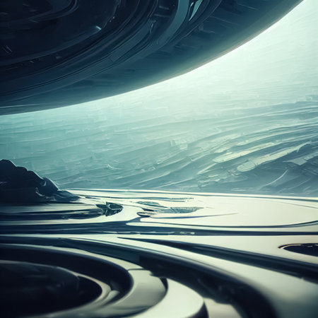 Abstract futuristic sci-fi fantasy science background. Cyberspace environment. Future technology concept backdrop.の写真素材