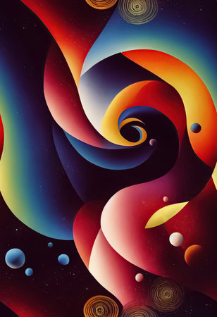 Wavy psychedelic groovy retro style futuristic cosmic background. Vintage abstract galaxy universe...