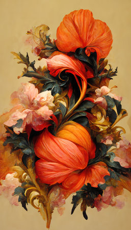 Elegant and beautiful floral background in Baroque style. Abstract retro decorative flower and plants art design. Generative AIの素材