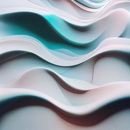 White and neon colors liquid wavy dymanic fluid abstract background. Trendy technology design undulating relief backdrop. Generative AIの素材