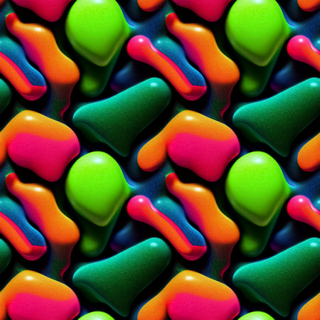 Creative abstract colorful funky surreal dynamic liquid 3D forms substance seamless pattern. Trendy psychedelic background for posters, covers, banners, backdrops, wallpapers. Generative AIの素材
