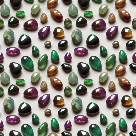 Polished tumbled gemstones seamless pattern. Rounded colorful pebbles, minerals, rocks repeating background. Generative AIの素材