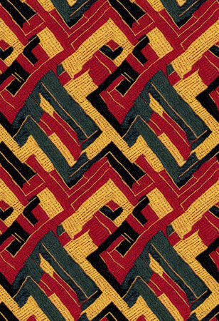 Embroidered abstract design fabric seamless pattern. Colorful repeating textile backdrop. Vintage style fashion design. Generative AIの素材
