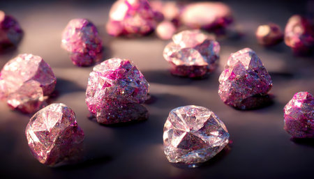 Realistic shiny gemstones diamonds crystals abstract background. Beautiful luxury wallpaper. Occult, esoteric, magic and spiritual digital art. Generative AIの素材