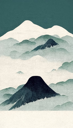 Abstract art of Asia minimal mountain landscape in watercolor ink oriental style, Simple Japan nature background. Generative AIの素材
