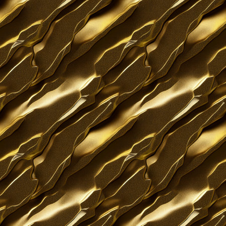 Gold metallic abstract dynamic seamless pattern. Luxurious golden shiny background. Repeating surface texture. Generative AIの素材