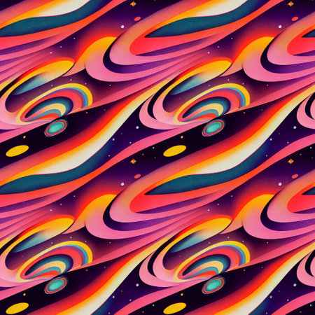 Psychedelic trippy retro cosmic seamless pattern. Abstract futuristic background. Vintage groovy galaxy universe backdrop. Generative AIの素材