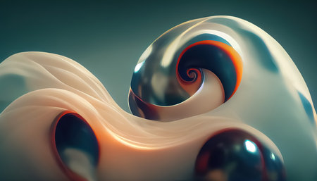 Liquid mercury substance dynamic glossy fluid abstract sci-fi tech twisted swirls trendy 3d shapes background. Technology design for posters, covers, banners. Generative AIの素材