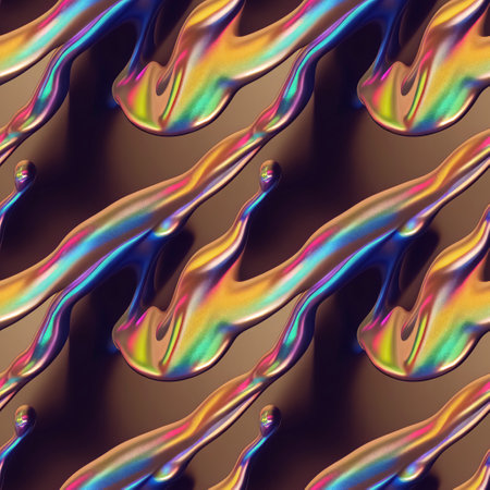 Creative abstract colorful holographic iridescent surreal dynamic seamless pattern. Trendy repeating background for posters, covers, banners, backdrops. Generative AIの素材