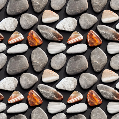 Sea stones seamless pattern. Naturally polished and rounded river pebbles repeating background. Generative AIの素材