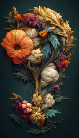 Elegant and beautiful floral background in Renaissance style. Abstract retro decorative flower and plants art design. Generative AIの素材