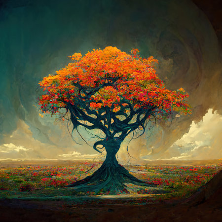 Beautiful illustration of magic tree of life, sacred symbol. Personal individuality, prosperity and growth concept.  Generative AIの素材