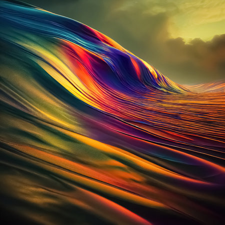 Multicolored liquid wavy dynamic fluid abstract background. Modern undulating paint flow relief. Generative AIの素材