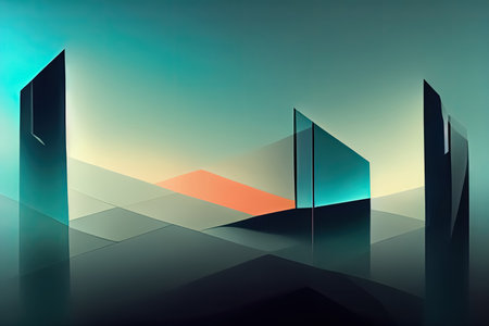 Cyberpunk abstract vibrant colors dynamic sci-fi abstract minimal geometric trendy background. Futuristic hi-tech cyber design backdrop. Generative AIの素材