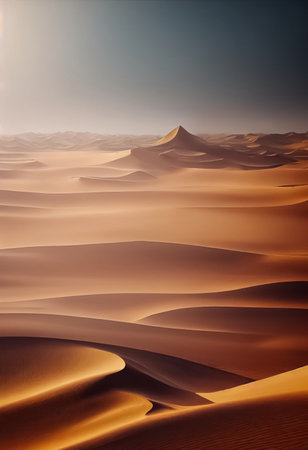 Background with realistic sand dunes. Dry hot climate, arid environment concept. Generative AIの素材