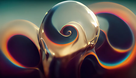Liquid mercury substance dynamic glossy fluid abstract sci-fi tech twisted swirls trendy 3d shapes background. Technology design for posters, covers, banners. Generative AIの素材