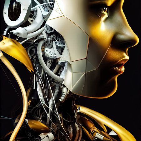 AI or artificial intelligence in humanoid head. Information technology science future concept. Generative AIの素材