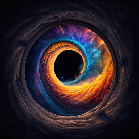 Abstract starry galaxy spiral wormhole tunnel. Time vortex portal in space background. Concept of travel in universe. Generative AIの素材