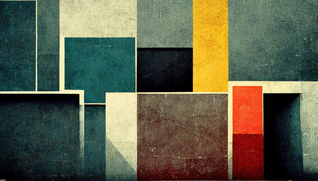 Abstract Bauhaus style background. Trendy geometric aesthetic Bauhaus architecture elements graphic design. Digital art.の素材