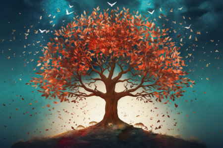 Beautiful illustration of magic Tree of Life, sacred symbol. Personal individuality, prosperity and growth concept.の素材