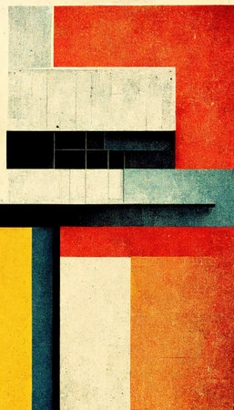Abstract Bauhaus style background. Trendy geometric aesthetic Bauhaus architecture elements graphic design. Digital art.の素材