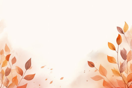 Simple aesthetic autumn inspired autumn watercolor background with leaves and nature elements. Beautiful fall seasonal backdrop with copy free space.の素材