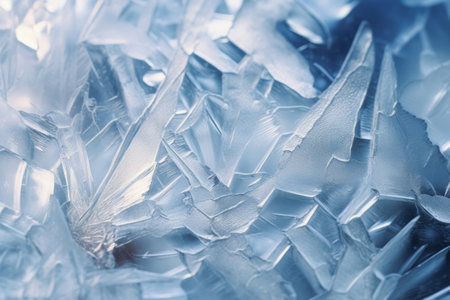 Frozen close-up ice crystals winter nature background. Cold frost seasonal arctic weather wallpaper. Beauty in nature concept.の素材
