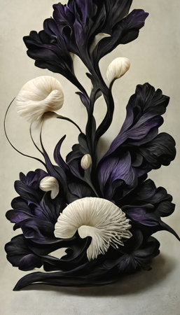 Abstract elegant floral background. 3D style decorative ivory corals carved flowers. Generative AIの素材