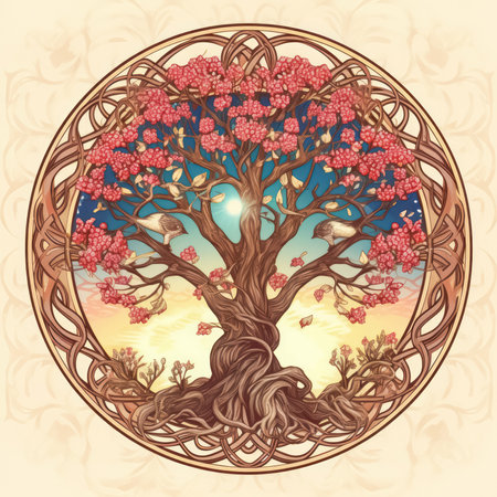 Beautiful illustration of magic Tree of Life, sacred symbol. Personal individuality, prosperity and growth concept.の素材