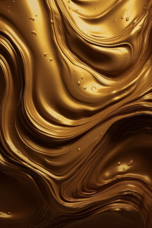 Abstract golde wavy background. Metallic dynamic design. Viscous gold liquid texture. Generative AI.の素材