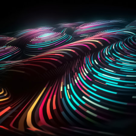Abstract wavy colorful 3D futuristic background. Trendy creative dynamic wallpaper design. Generative AI.の素材