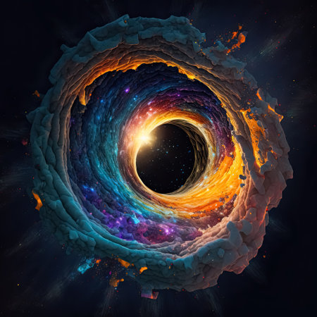 Abstract starry galaxy spiral wormhole tunnel. Time vortex portal in space background. Concept of travel in universe. Generative AIの素材