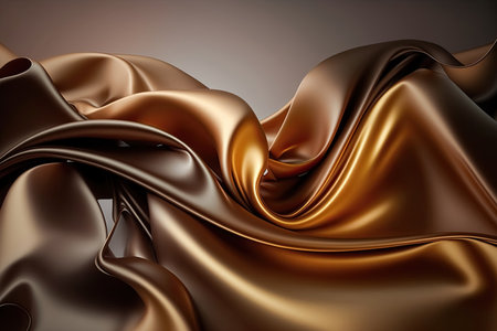 Brown beige abstract shiny plastic silk or satin wavy background. Luxurious and glamorous trendy design. Generative AI.の素材