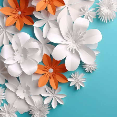 Creative paper abstract 3D flowers background. Beautiful elegant floral design. Spring summer modern backdrop. Generative AI.の素材